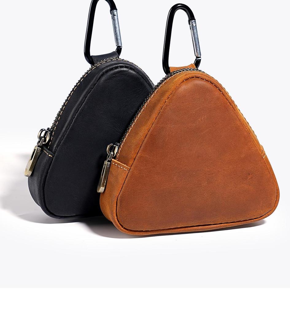 Münz- und Kopfhörertasche aus echtem Leder - Schlüsseletui im japanischen Stil mit Taillenaufhängung