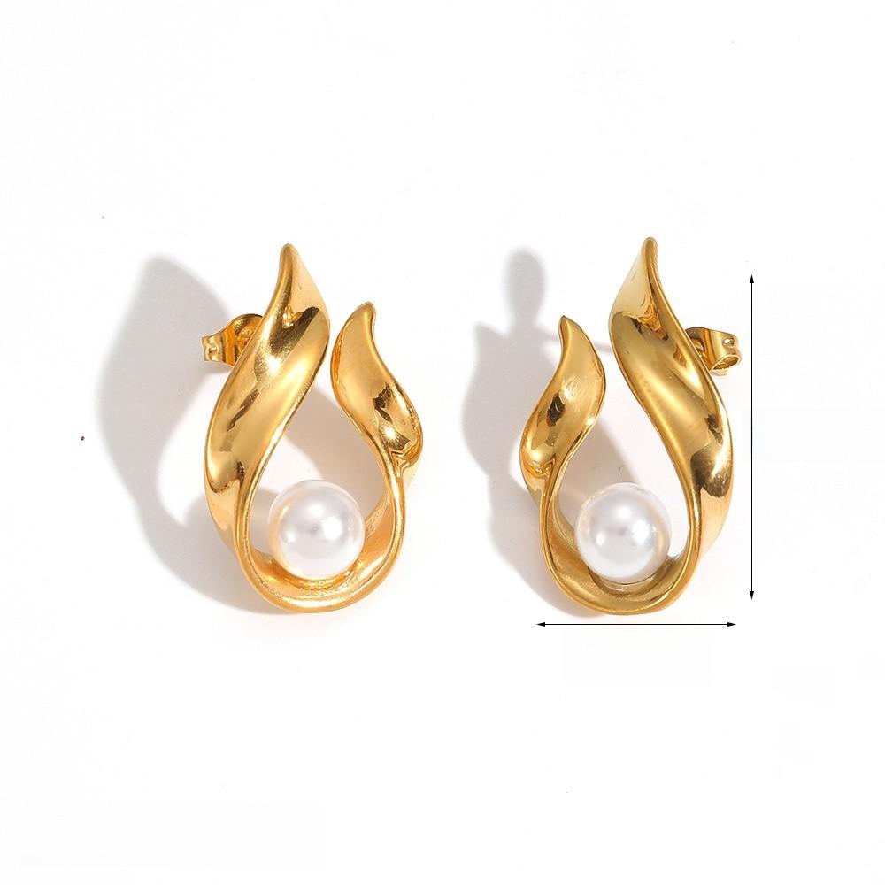 French Vintage Pearl Stud Earrings With U-shape Stainless Steel For Casual Women