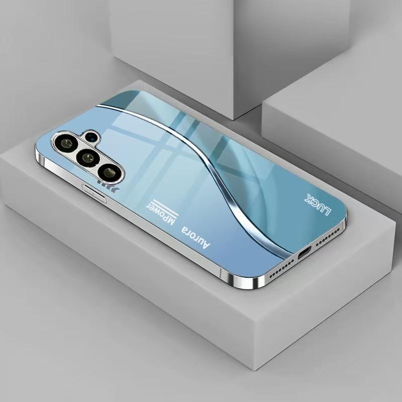 Men's minimalist business pattern silver plated glass phone case suitable for Samsung GalaxyS26 S25 S24 S22 S21 S20FE/Ultra/Plus