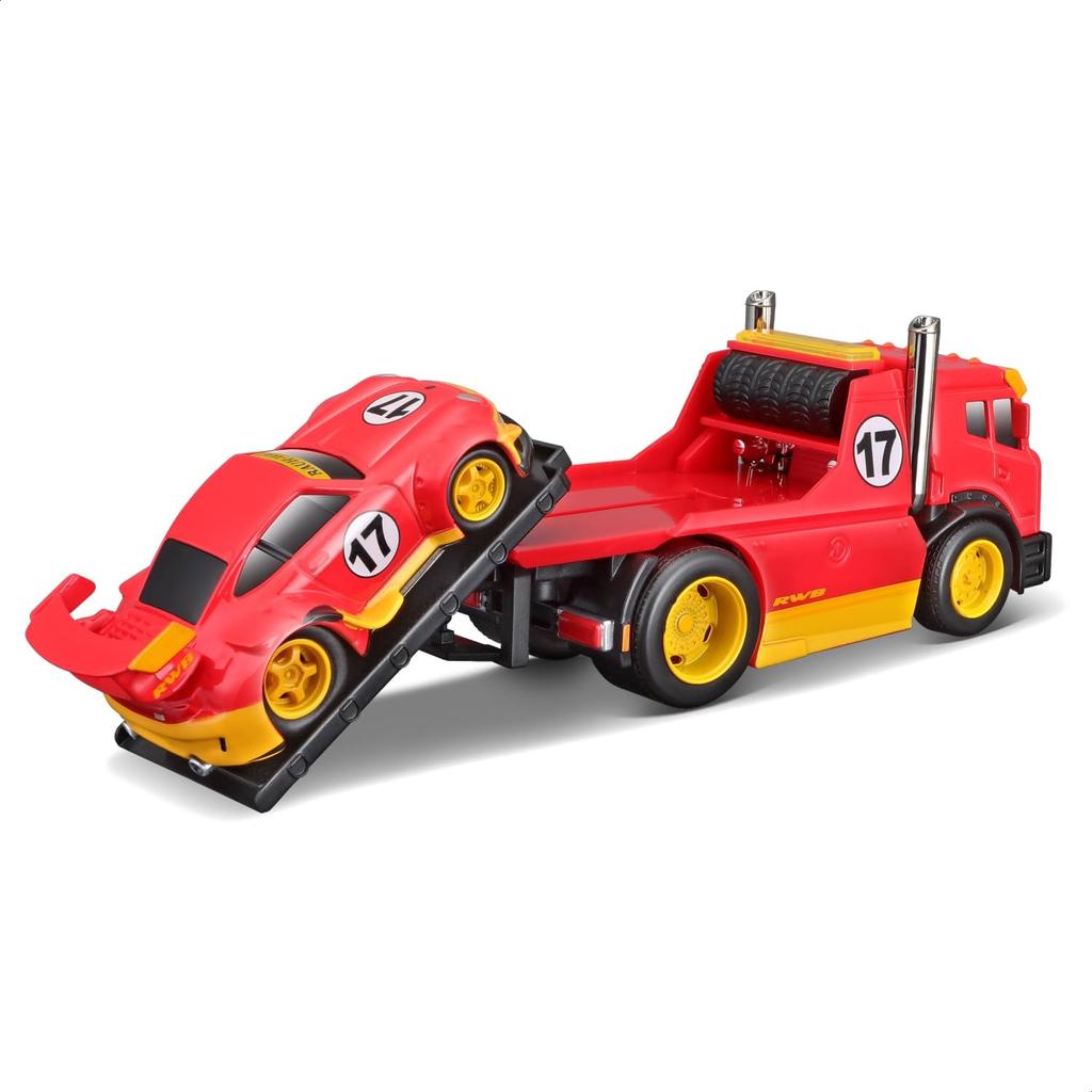 Maisto Scale Muscle Machines Muscle Transporter Diecast Model Car 993 911 1/64 / (JDM Flatbed/RWB - Red/Orange 11543)