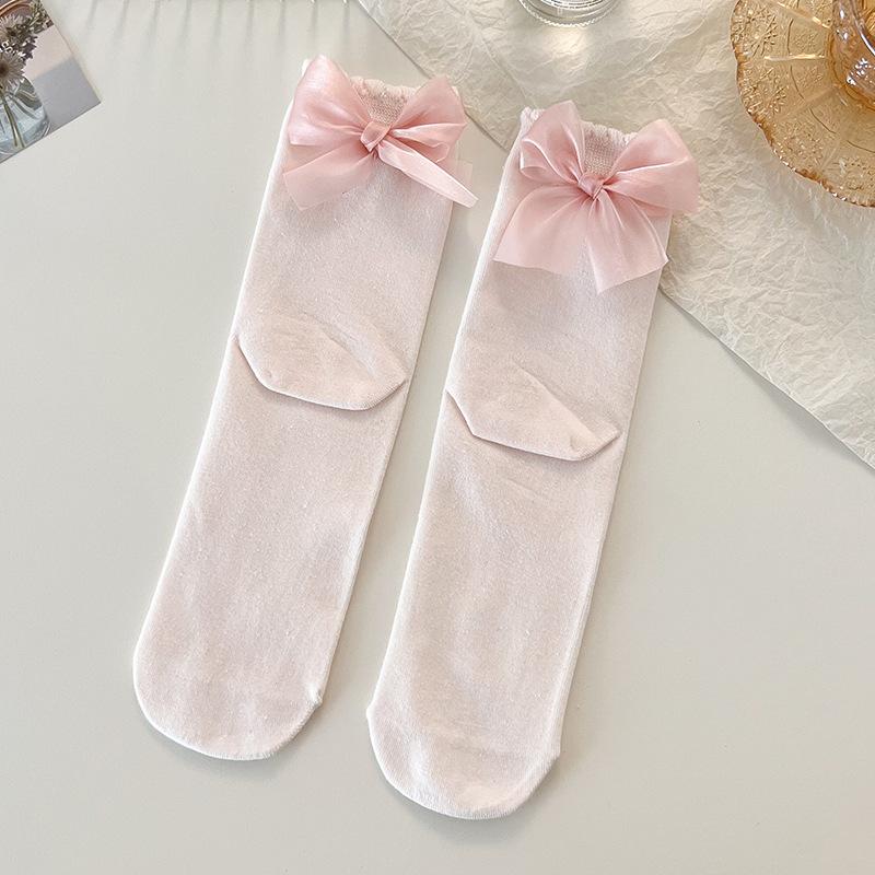 INS Sweet Girly Bowknot Princess Socks Solid Color Spring Summer Women Middle Tube Socks Cute Bows Decorate Tube Socks Free Ship