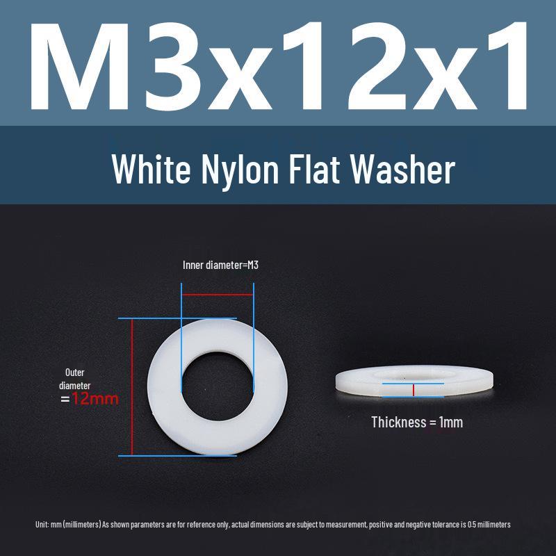 Yigu High-Temperature Wear-Resistant White Nylon Flat Washer, Sizes M2-M24