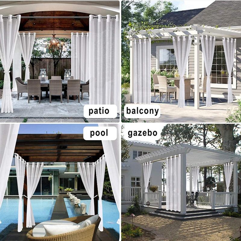 Patio Waterproof Voile Sheer Outdoor Garden Curtains Eyelets Yard Divider Gazebo Pergola Curtains Panel Tulle Net Window Drapes
