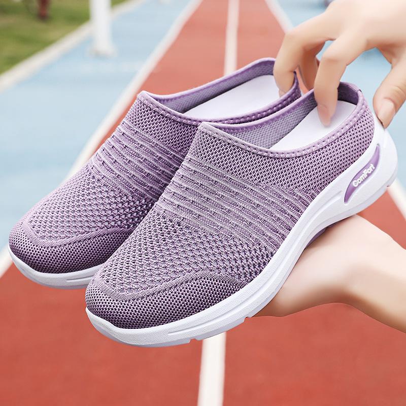 Women's shoes casual shoes summer shallow mouth half slippers mesh breathable fly-woven shoes soft-soled mother shoes one pedal lazy shoes