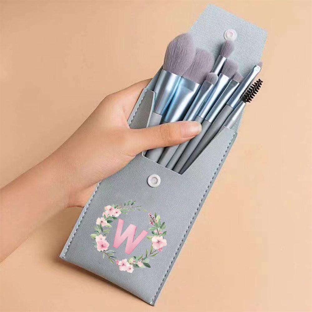 8pcs Makeup Brush Kit with Portable Storage Pouch Multifunctional Beauty Brushes Set Tools 26 Wreath Letters Pattern