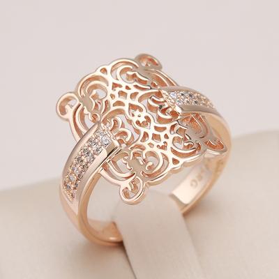 Roségoldfarbener quadratischer großer Ring für Damen Vintage natürlicher Zirkon glänzendes Metall ethnischer Brautring Alltagsschmuck