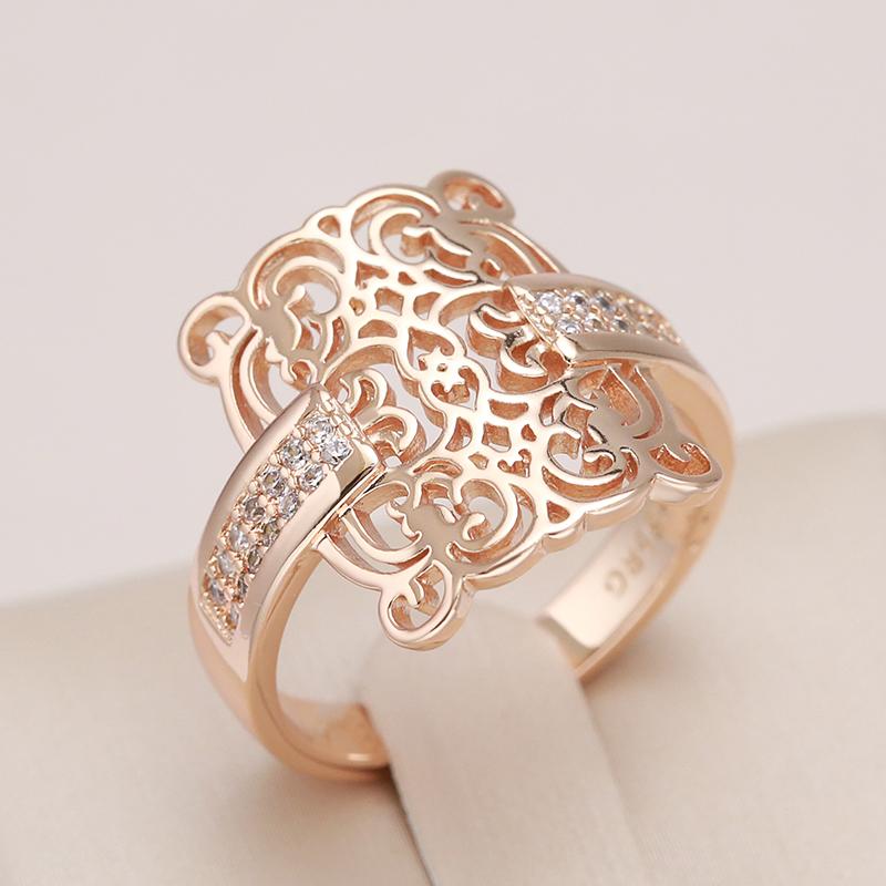 Rose Gold Color Square Big Ring For Women Vintage Natural Zircon Glossy Metal Ethnic Bride Ring Daily Jewelry
