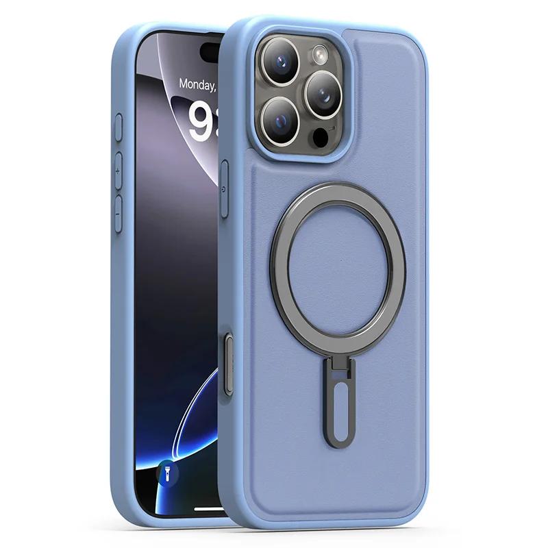 

invisable Kickstand Case For iPhone 16 Pro Max 16E 15 14 13 12 11 Silver Shield Magnetic Bracket Mobile Wireless Charging Cover For iPhone 14 небесно-голубой