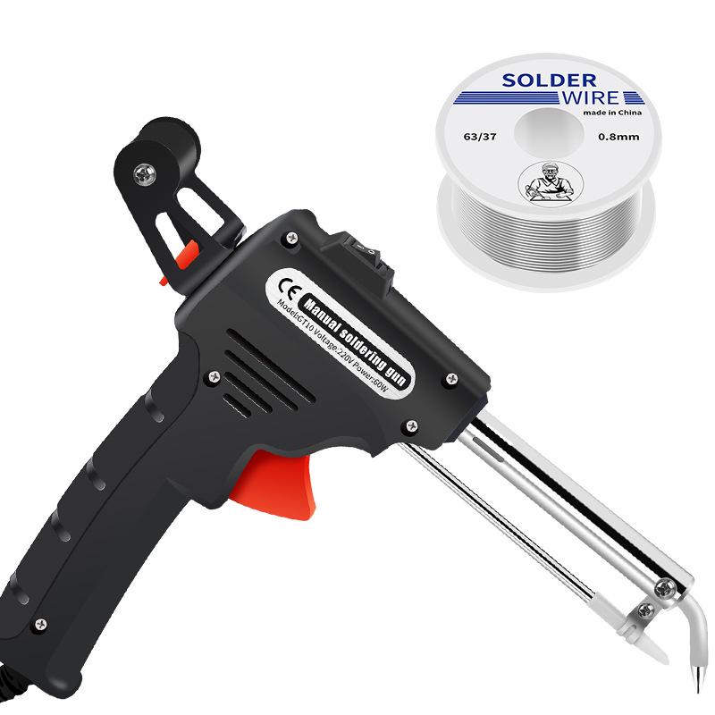 Externally & Internally Heated Handheld Soldering Gun with Manual Feed - 60W Soldering Iron Set