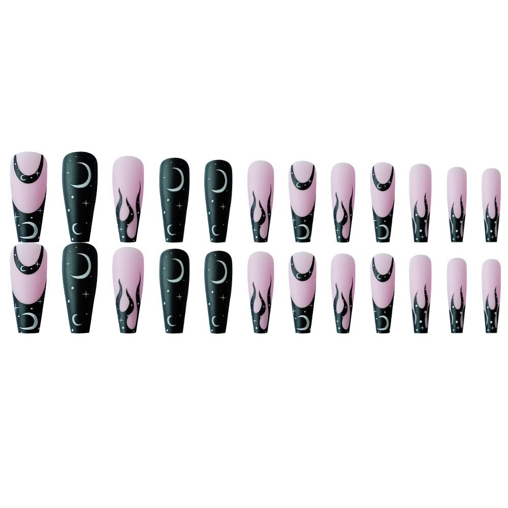 24-Piece Extra Long Ballet Pink Flame & Brown Star Press-On Nails