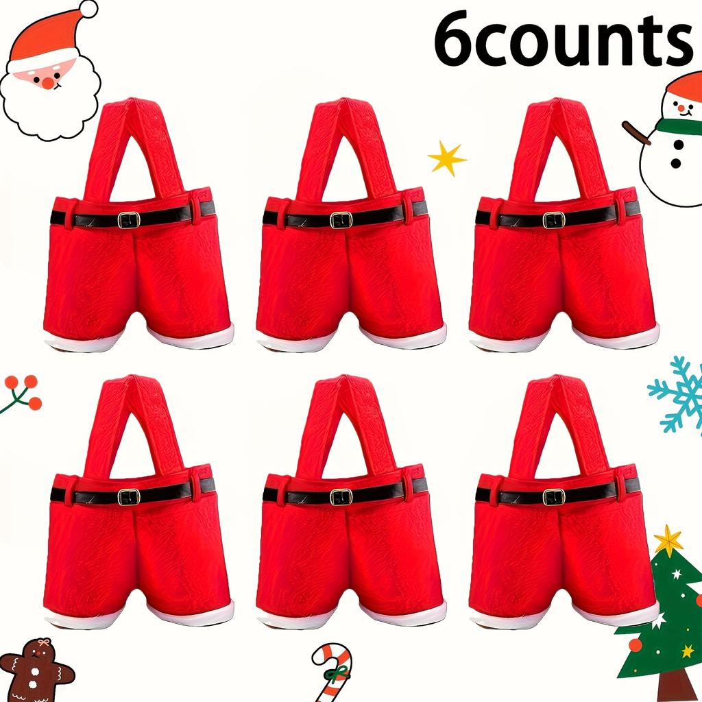 2/6pcs Santa Claus Pants Gift Bags with Golden Buckle Closure , Open Legs & Hanging Loop - Reusable Christmas Party Decorations,