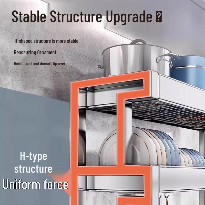 Youshu 304 Stainless Steel 66cm Wall-Mounted Foldable Dish Rack with Utensil Holder