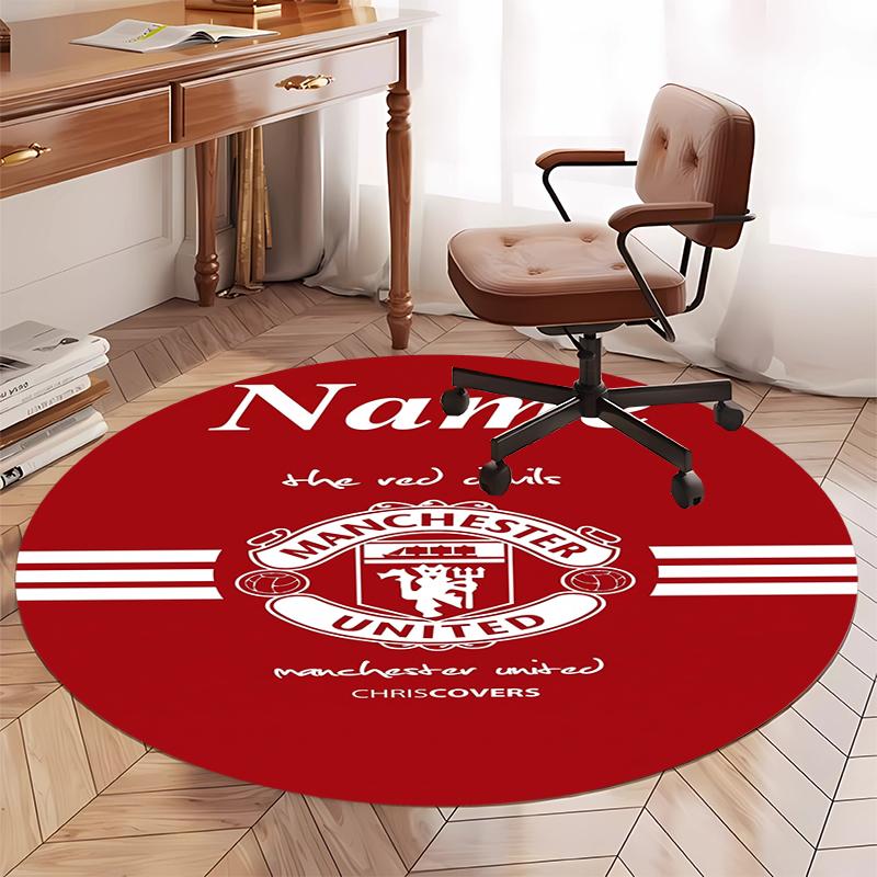 Custom Name Manchester United Printed Round Rug Carpet Chair Rug Area Rug Entryway Doormats,for Office Chair Living Room Bedroom Kitchen Room.