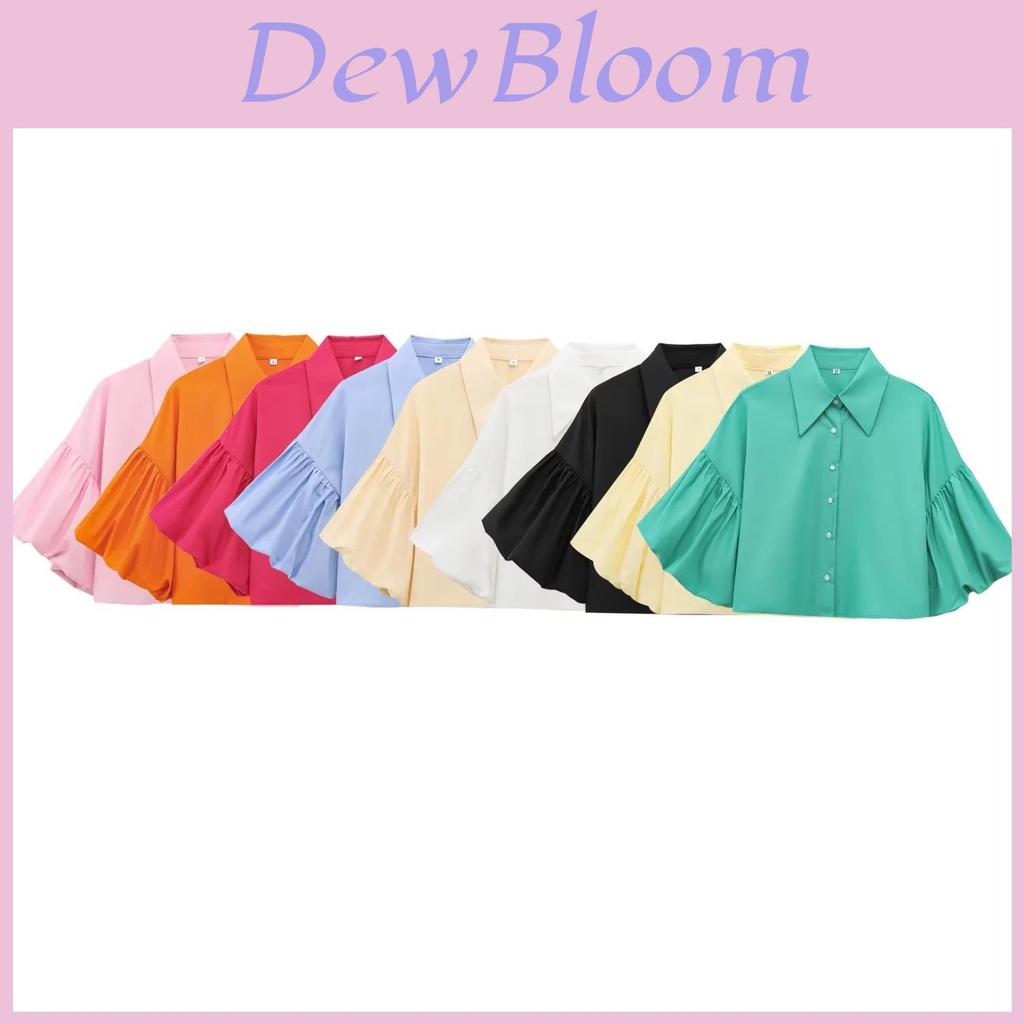 Classic Polyester Blouse With Bubble Sleeves For Women Spring Fashion