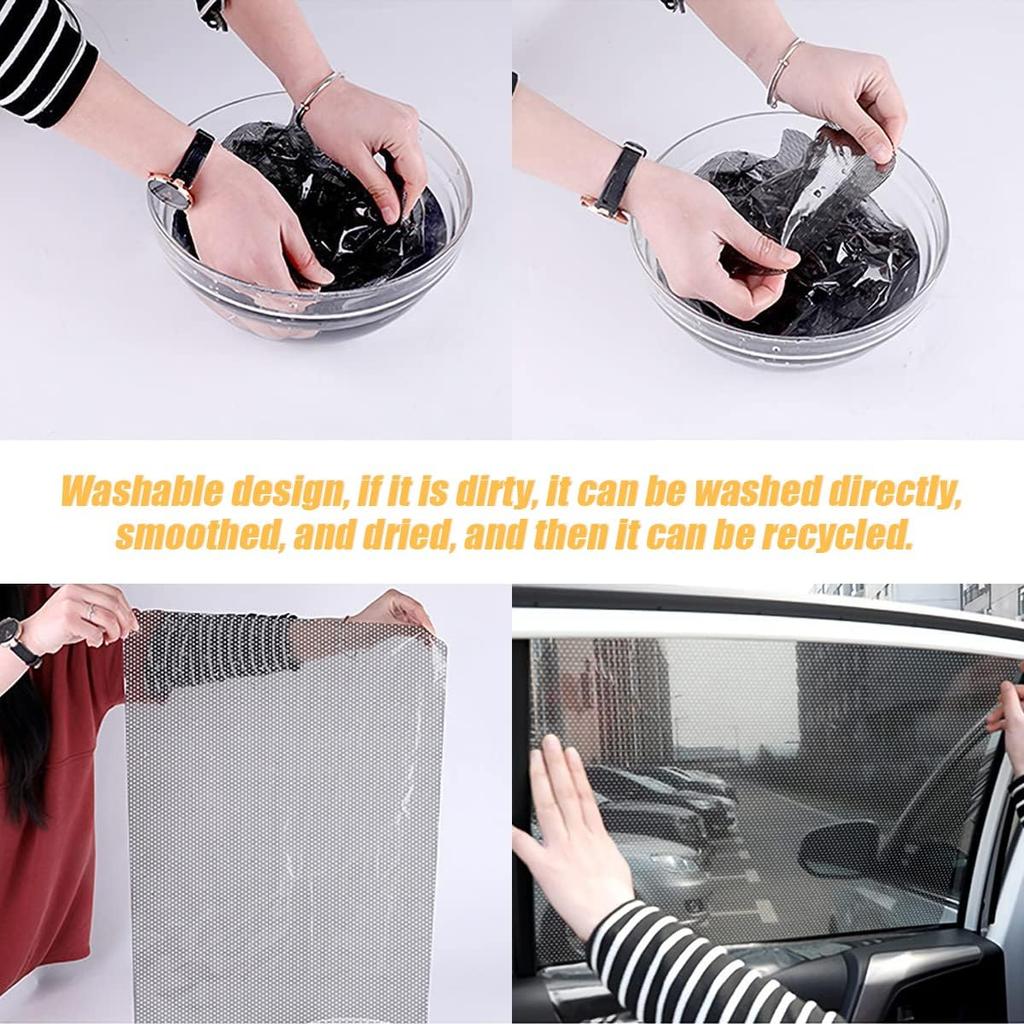 Car Side Window Sunshade, 4 PCS Static Cling Films Stickers Sun Shade UV Rays Privacy Protector, Reuseable Washable Sun Shade For Most Cars, Vhicles,