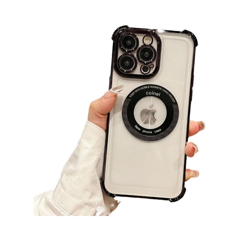Four Corner Anti fall Plating Suitable for Apple 16PRO Double ring Magnetic Suction Mobile Phone Case IPhone15 14 Simple Protective Case