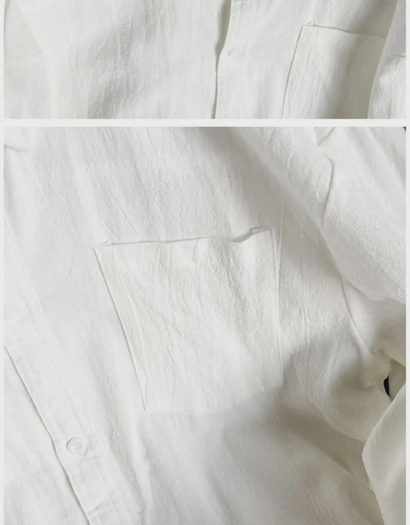 Pánská košile s dlouhým rukávem v japonském stylu z bavlny a lnu - moderní, volná ležérní bunda na jaro a podzim