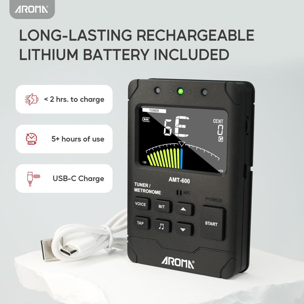 Aroma 3-in-1 Metronome, Tuner, and Tone Generator with Rechargeable Voice Count for Fast, High-Precision Tuning of All Instruments, Guitar, Piano,