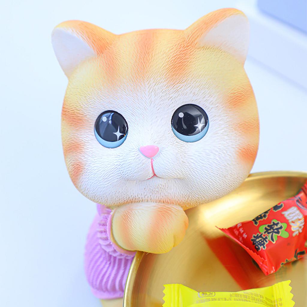 Entryway Key Storage Tray With Rabbit/Kitten Shape Resin And Iron Plate Key Holder For Desk Organization