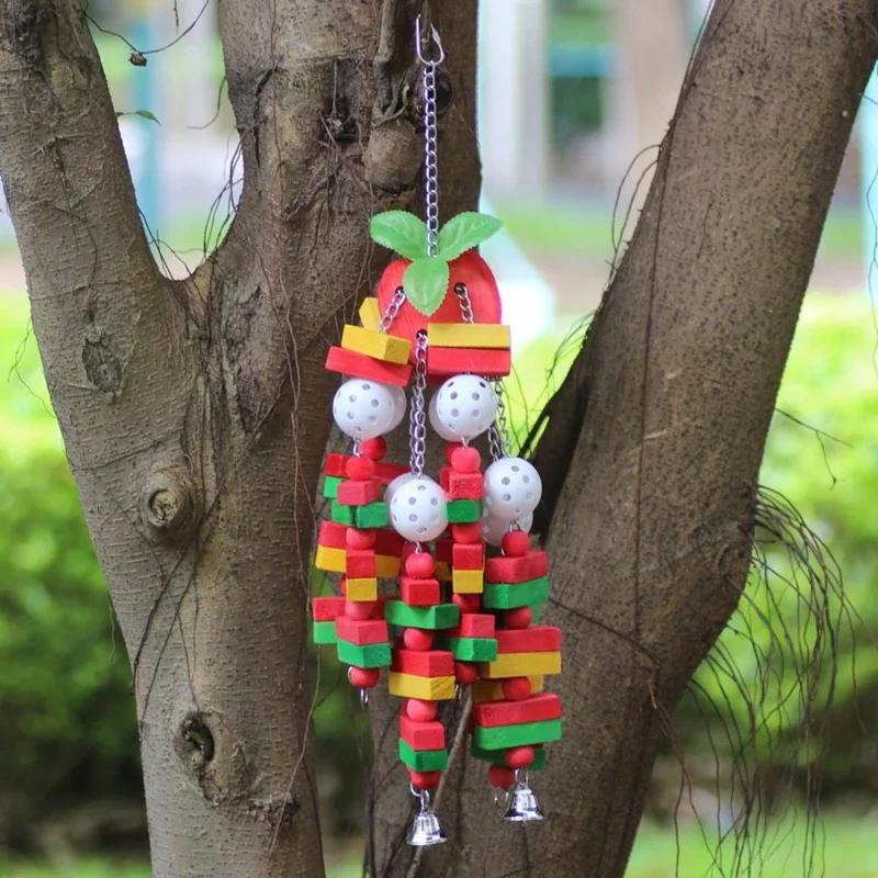 Pet Bird Chewing Toy Colorful Wooden Blocks Acrylic Beads Parrot Bite Bridge Tearing Cockatiels Training Hang Swing