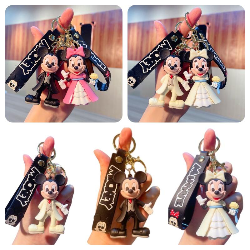 Cute Pvc Mickey Minnie Wedding Keychain Bag Pendant Car Key Chain Small Gift Wholesale