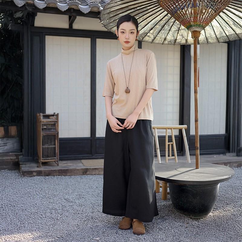 Johnature Women Casual Wide Leg Pants Spring Trousers Solid Color Loose Female Long Pants