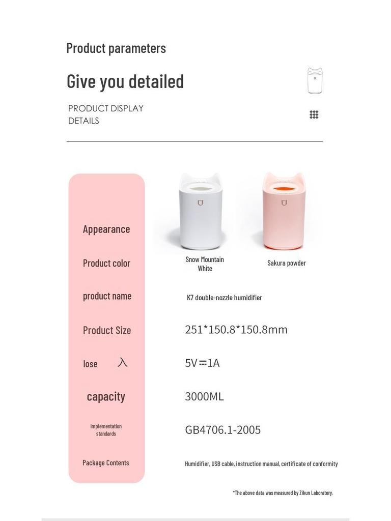 New 3L Double Spray USB Humidifier: Silent Air Purifier for Home, Bedroom, and Office.