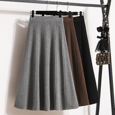 Large Size Women's Winter New Fat Mm Knitted Skirt Versatile High-waisted Slim A-line Large Hem Skirt