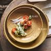 Double Ear Circular Dessert Plate Japanese Style Household Deep Plate Coarse Pottery Sushi Plate Household Tableware