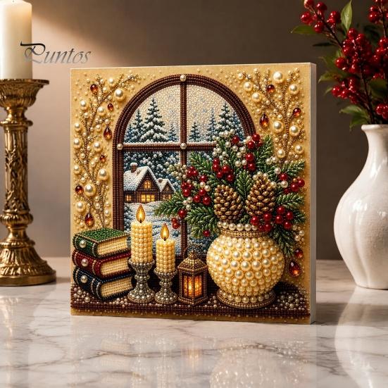 Christmas Home Decoration Faux Pearl Art Kit, DIY Snowman Painting 3D Festive Living Room Accents Xmas Scenes Crafting Project for Adults Beginners,