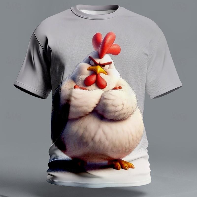 Sommar Casual Abstrakt Roligt Djurmönster Herr T-shirt Kyckling Örn 3D-tryckt Rundhalsad Topp Lös Kortärmad T-shirt