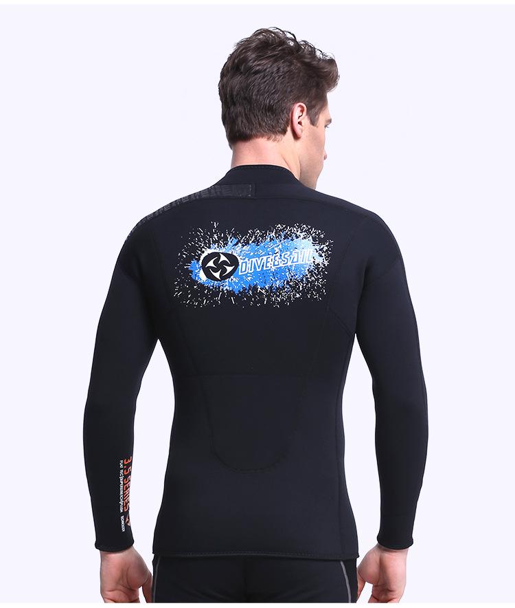 Men's 3mm Neoprene Cold-Proof Long Sleeve Diving Wetsuit Top with Front Zip