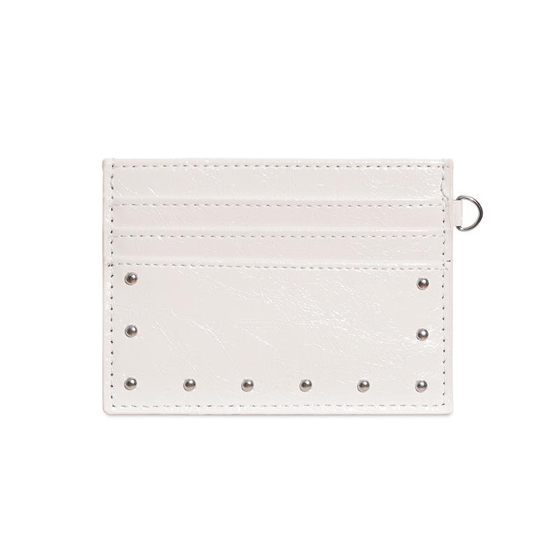 Compact Ultra Thin Cracked Leather Card Wallet Mini Size Multiple Slots With Rivet Design Solid Color Pu Coin Purse