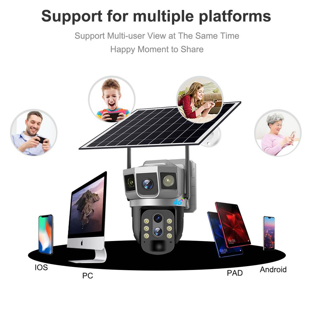 360° Solar Wireless Camera with 10x Zoom & Three-Screen Monitoring for Day/Night Full-Color Outdoor Use