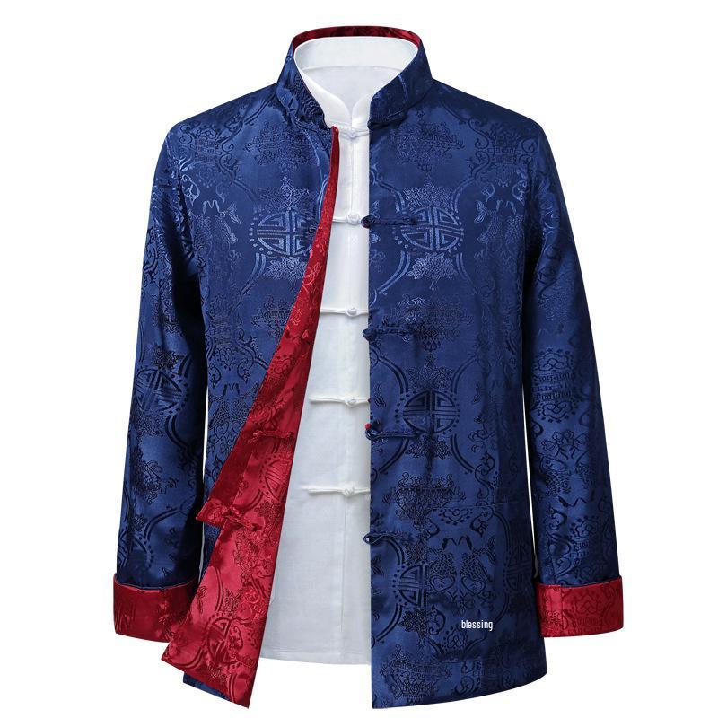 Pánská hedvábná čínská retro oboustranná bunda Tang suit