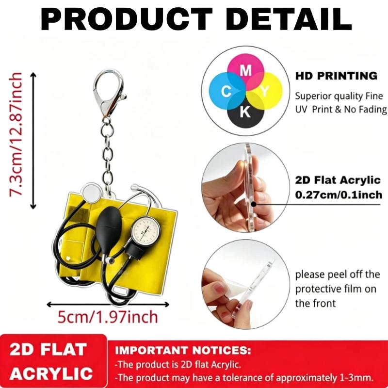 Aesthetic Blood Pressure Monitor Acrylic Keychain 1Pcs 2D Pendant Durable Key Ring for Backpack Medical Staff Gift