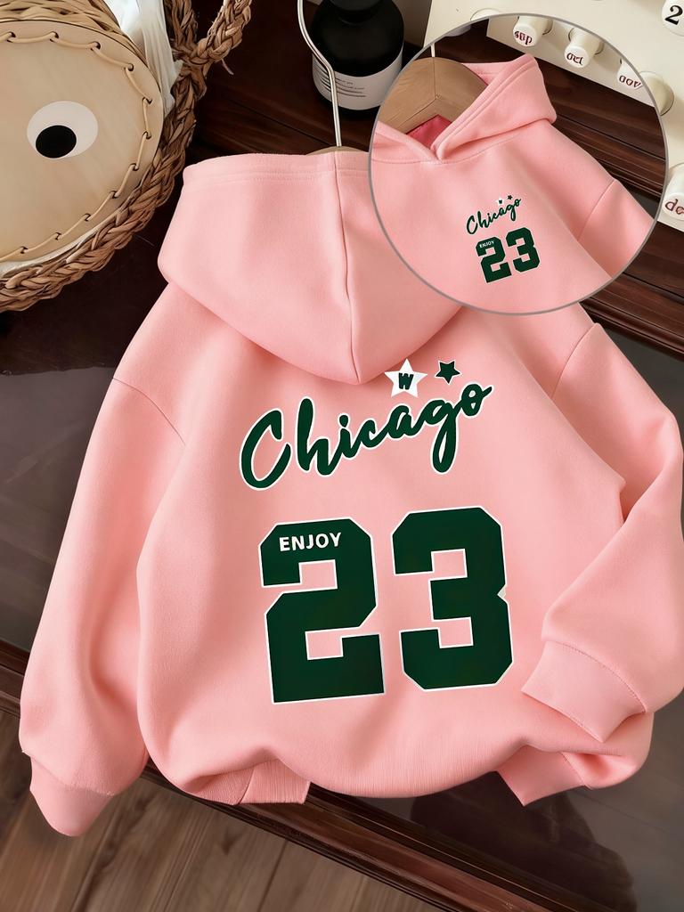 1pc, Boys' Clothing, Letter and Number 23 Pattern, Spring/autumn Fashionable Casual Hooded Sweatshirt, a