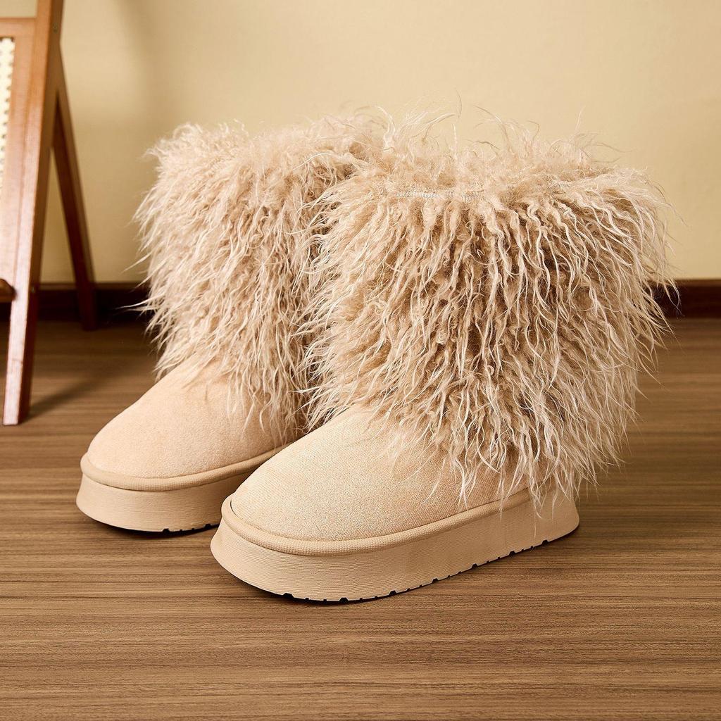 2025 New Style Autumn and Winter Long Wool Mid-calf Boots Thick-soled Warm Home Cotton Shoes Casual Fashion Snow Boots for Women