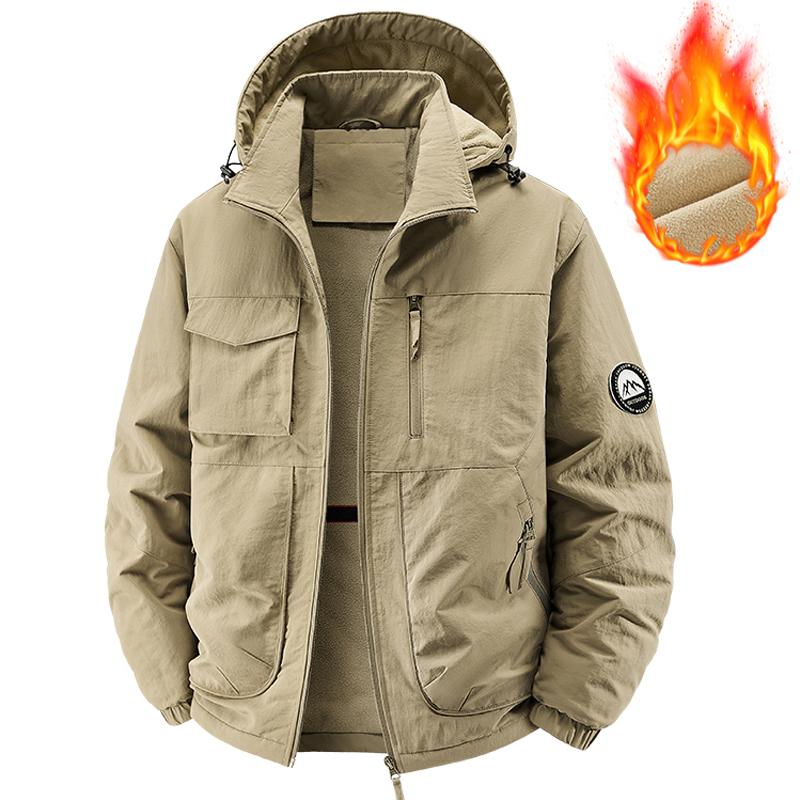 Men Parkas Thick Warm Hooded Coat Cotton-padded Fleece Jacket Casual Quilted Waterproof Jacket Autumn Winter Outwear Clothing