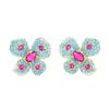 High-end micro-inlaid zircon blue flower stud earrings light luxury and versatile red petal 925 silver needle earrings women's earrings