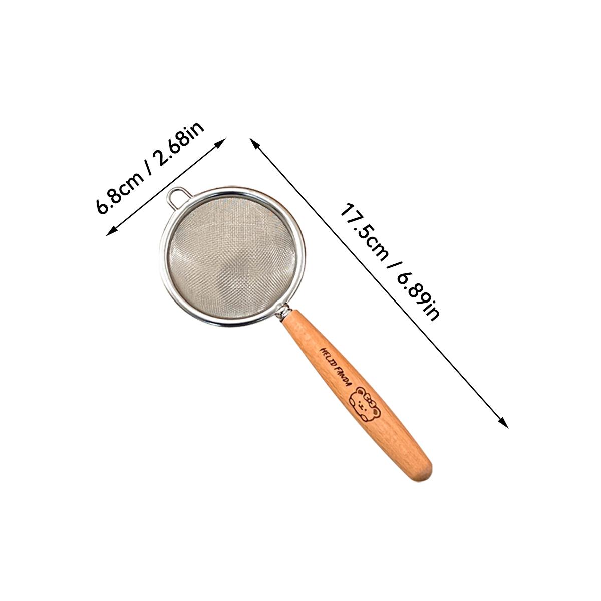 

304 Stainless Steel Flour Sieve With Wooden Handle Fine Mesh Food Strainer Residue Filter Spoon Colander Kitchen Accessories