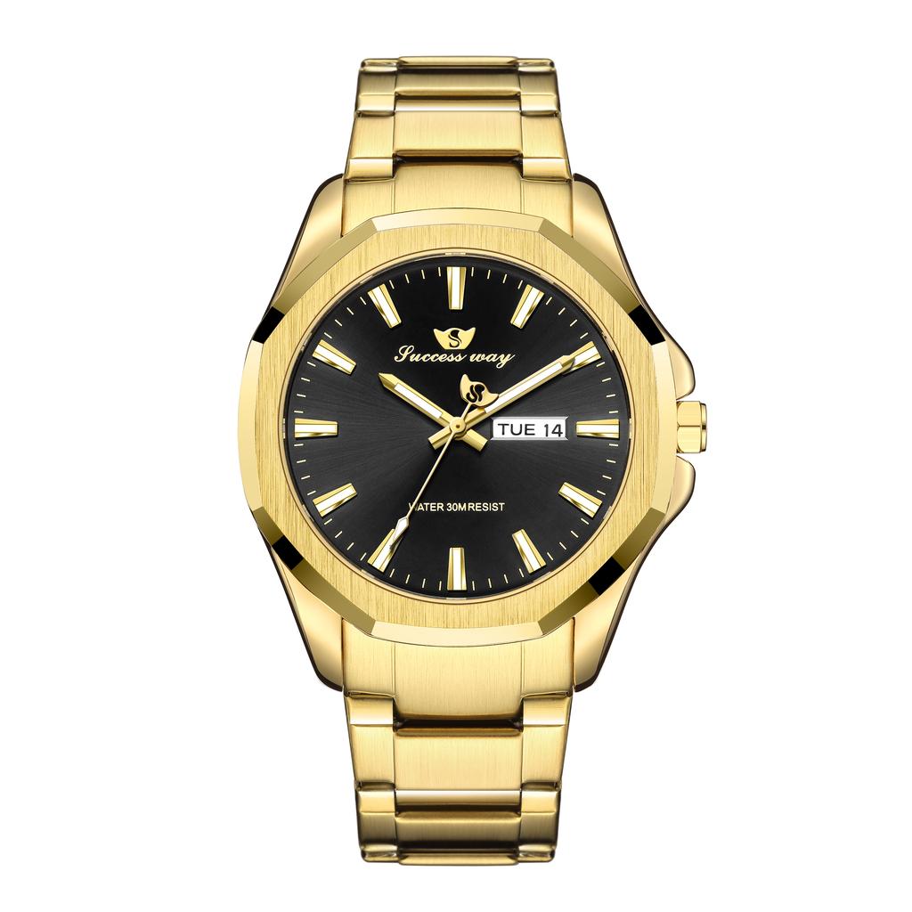 New Elegant Business Gentleman Style Steel Strip Men's Quartz Watch Waterproof Night Light Dual Calendar Men's Quartz Watch