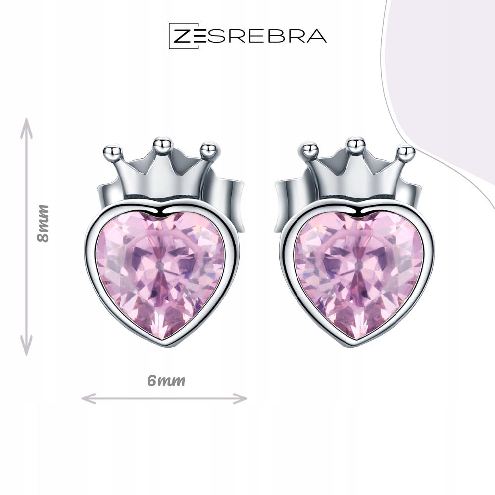 S925 Earrings, Hearts, With A Crown Of Cubic Zirconia For A Princess