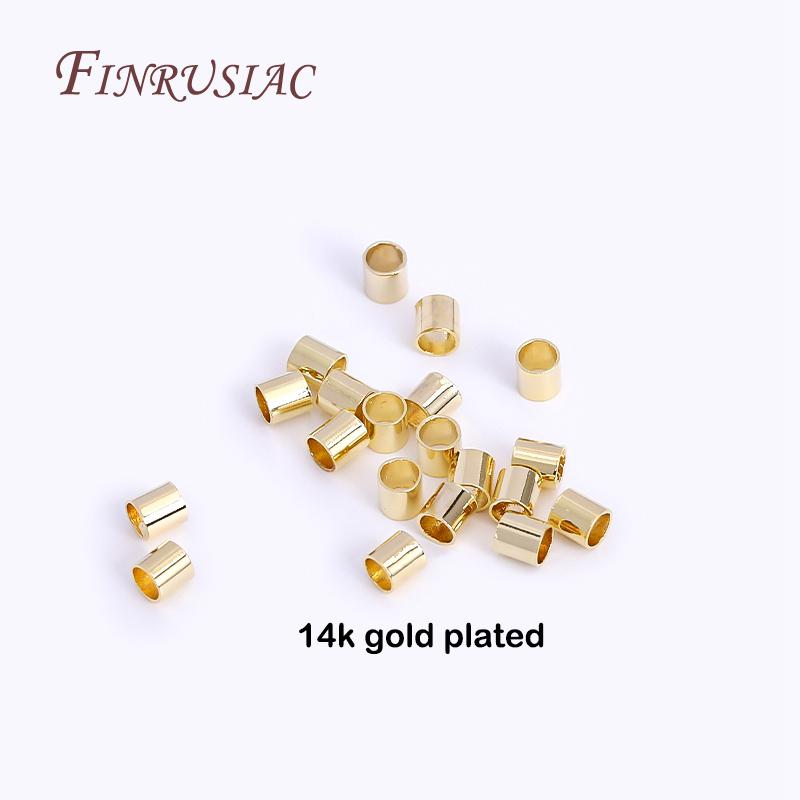 14K/18K Gold Plated 2mm Tube Crimp Beads, High Quality Cylindrical Tube Crimp End Bead For Jewellery Making Supplies Wholesale