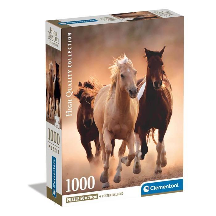Puzzle - CLEMENTONI - Running Horses - 1000 Pièces - Animaux - 70x50 Cm - Écologique