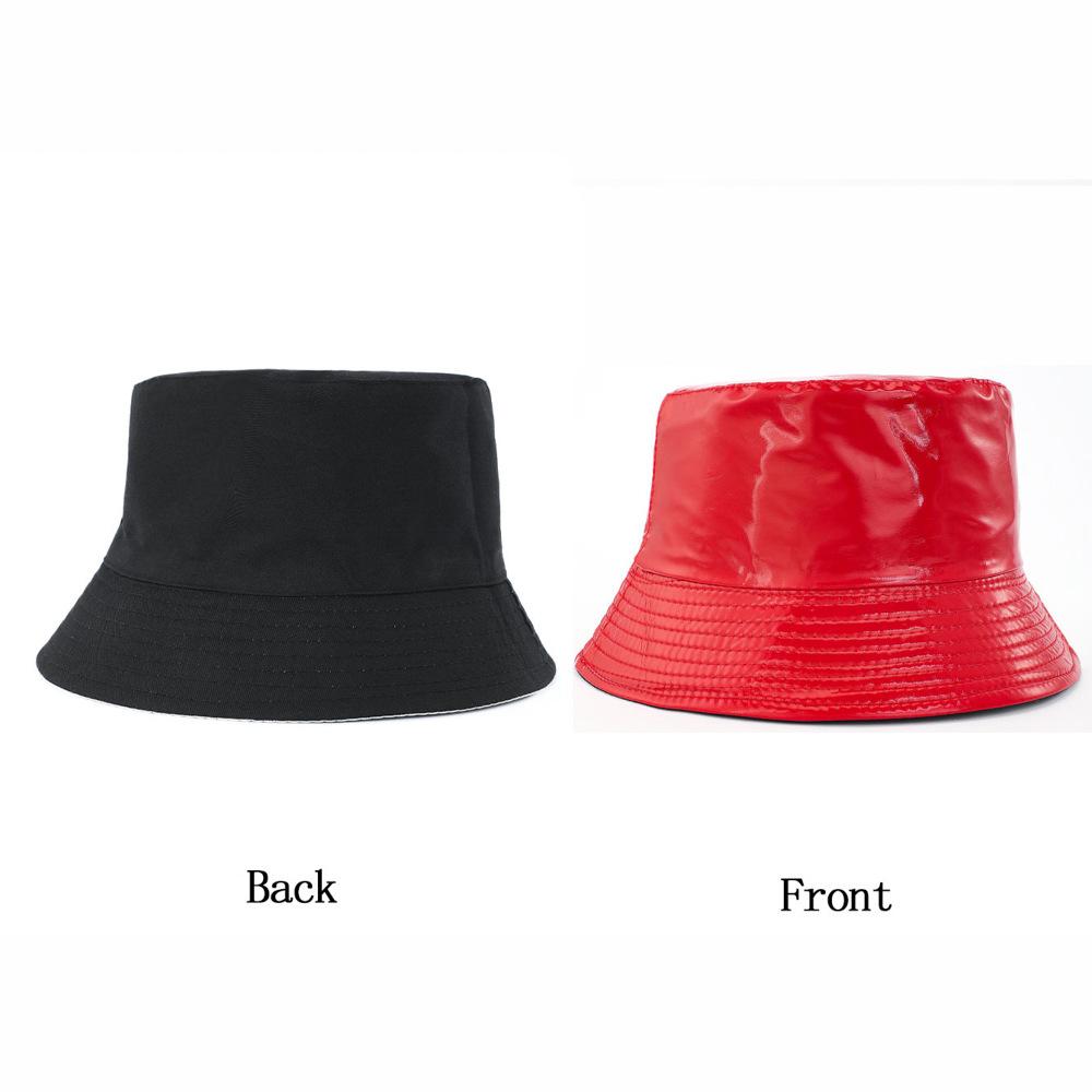 Cappello a secchiello in ecopelle da donna Reversibile in PU Cappello da sole Moda Autunno Impermeabile Cappello da pescatore Cappello a secchiello da sole Reversibile