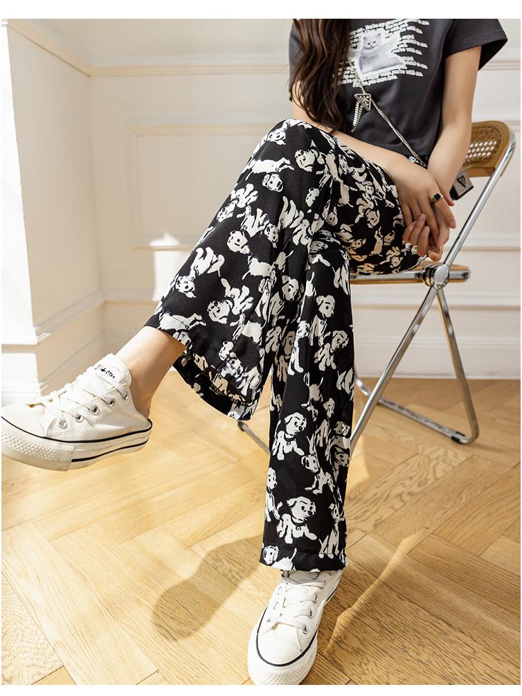 Women's Summer Ink Wash Tie-Dye Wide-Leg Ice Silk Pants