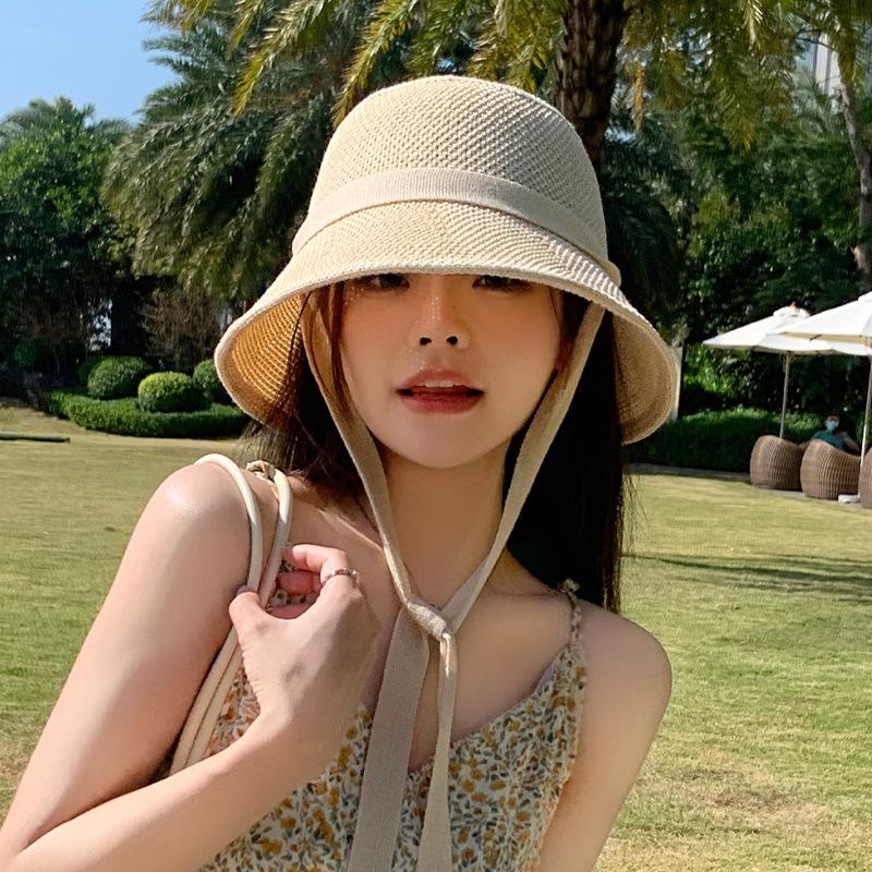 

Summer hat women s knitted hollow breathable bucket hat outdoor travel sunscreen visor cute soft girl basin hat average size