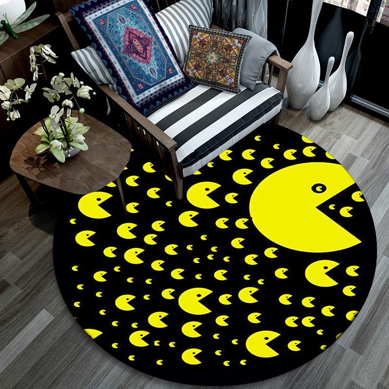 Pac‑Man Pattern Round rug,Carpet Rug for Living Room Bedroom Playroom ,Non-slip Floor Mat,Holiday Gifts and Birthday Gifts.