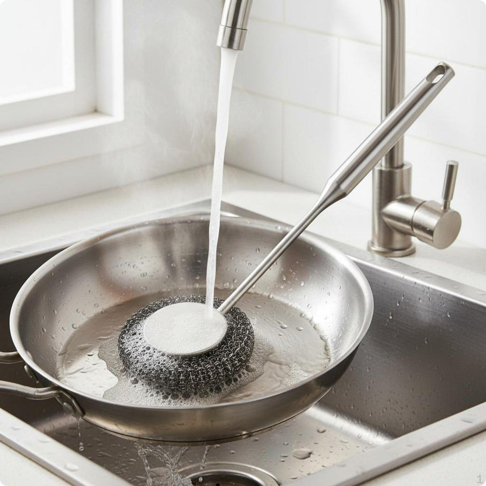 Long Handle Pot Brush Rust Resistant Nonstick Pan Scrubber Heavy Duty Stainless Steel Scouring Pad